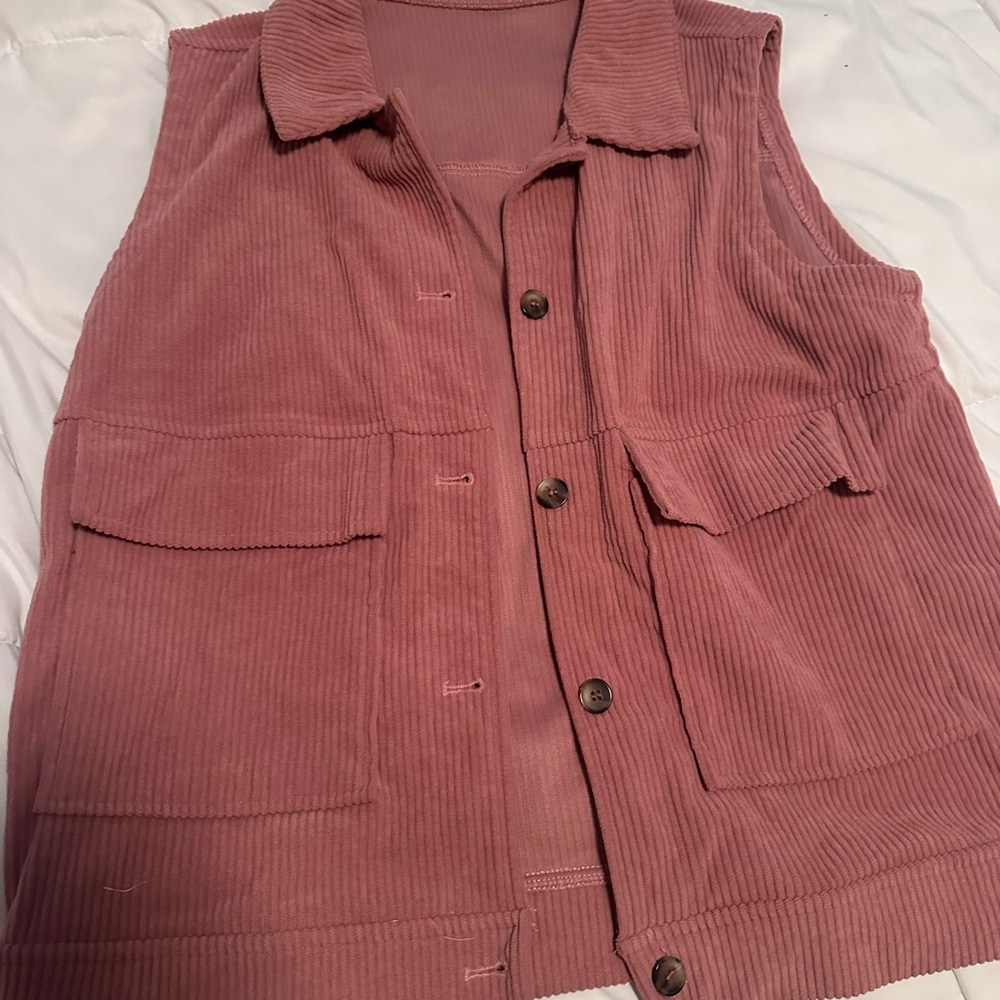 Pink Corduroy Vest with Pockets